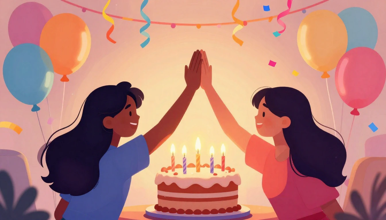 A vibrant and colorful digital illustration of a birthday ce...