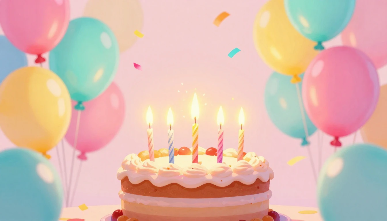 A vibrant and colorful digital art illustration of a birthda...