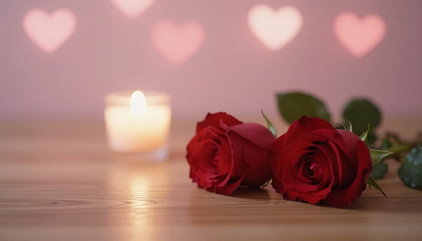 A soft and ethereal scene featuring two delicate red roses l...
