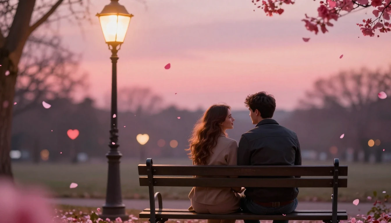 A romantic and dreamy scene featuring a couple sitting on a ...