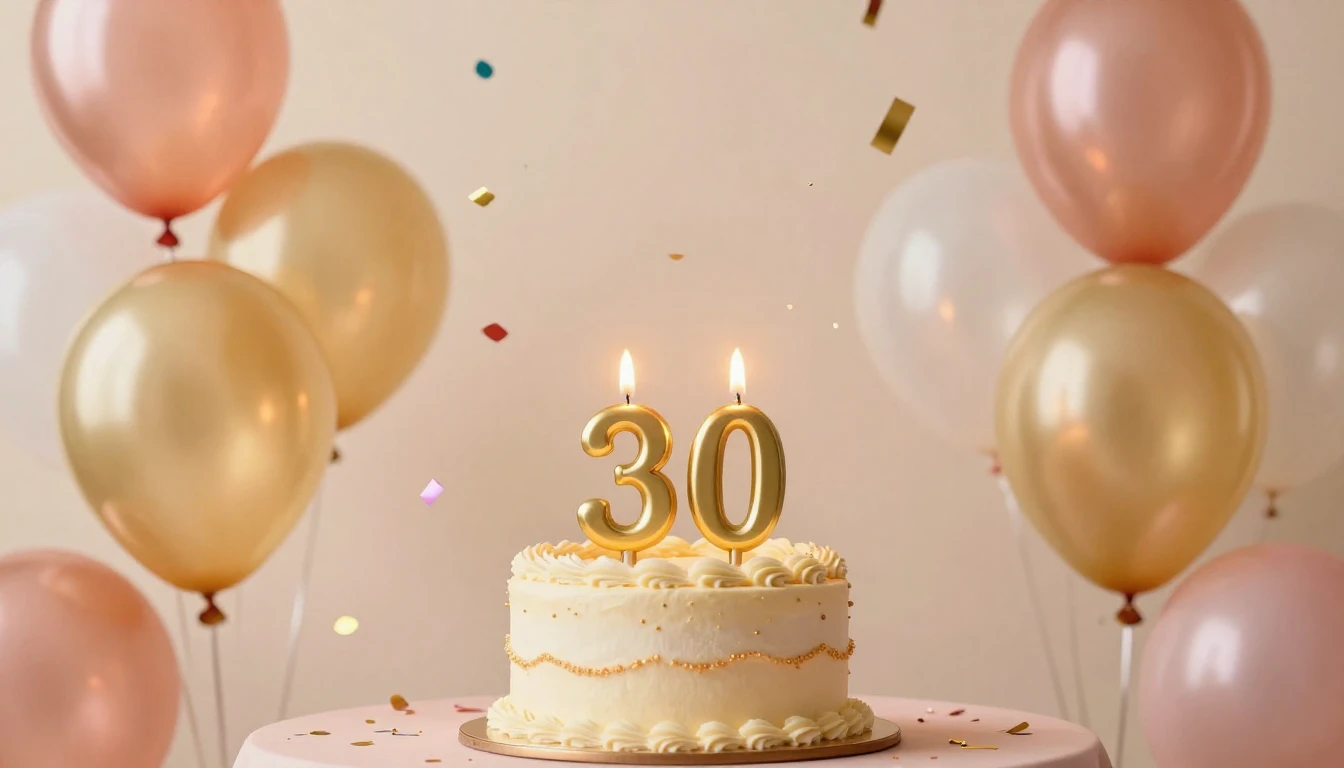 A festive and elegant birthday celebration scene. In the cen...