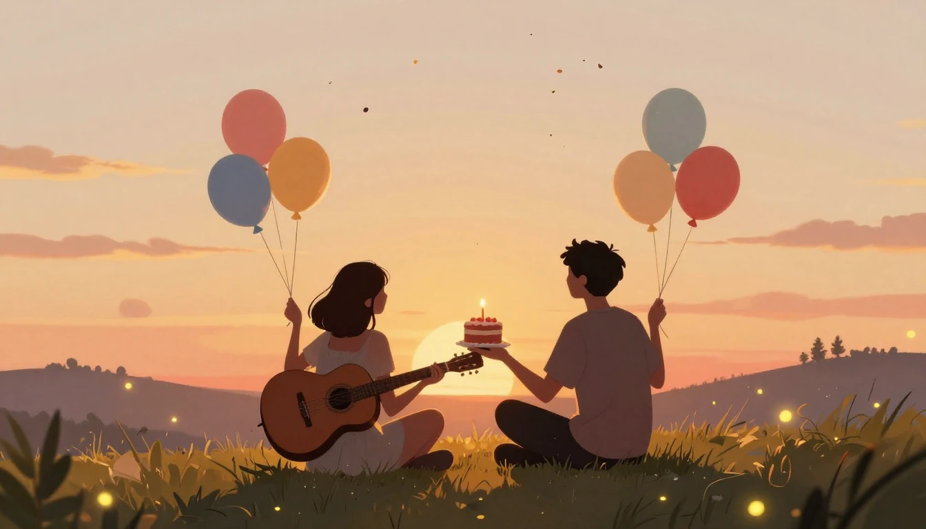 A warm and inviting illustration of a birthday celebration f...