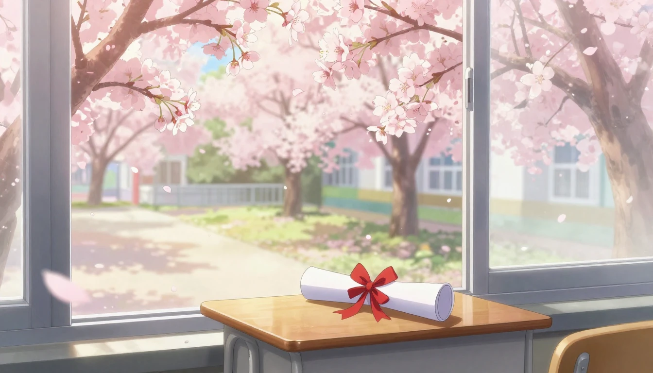 A beautiful anime style illustration of cherry blossoms fall...