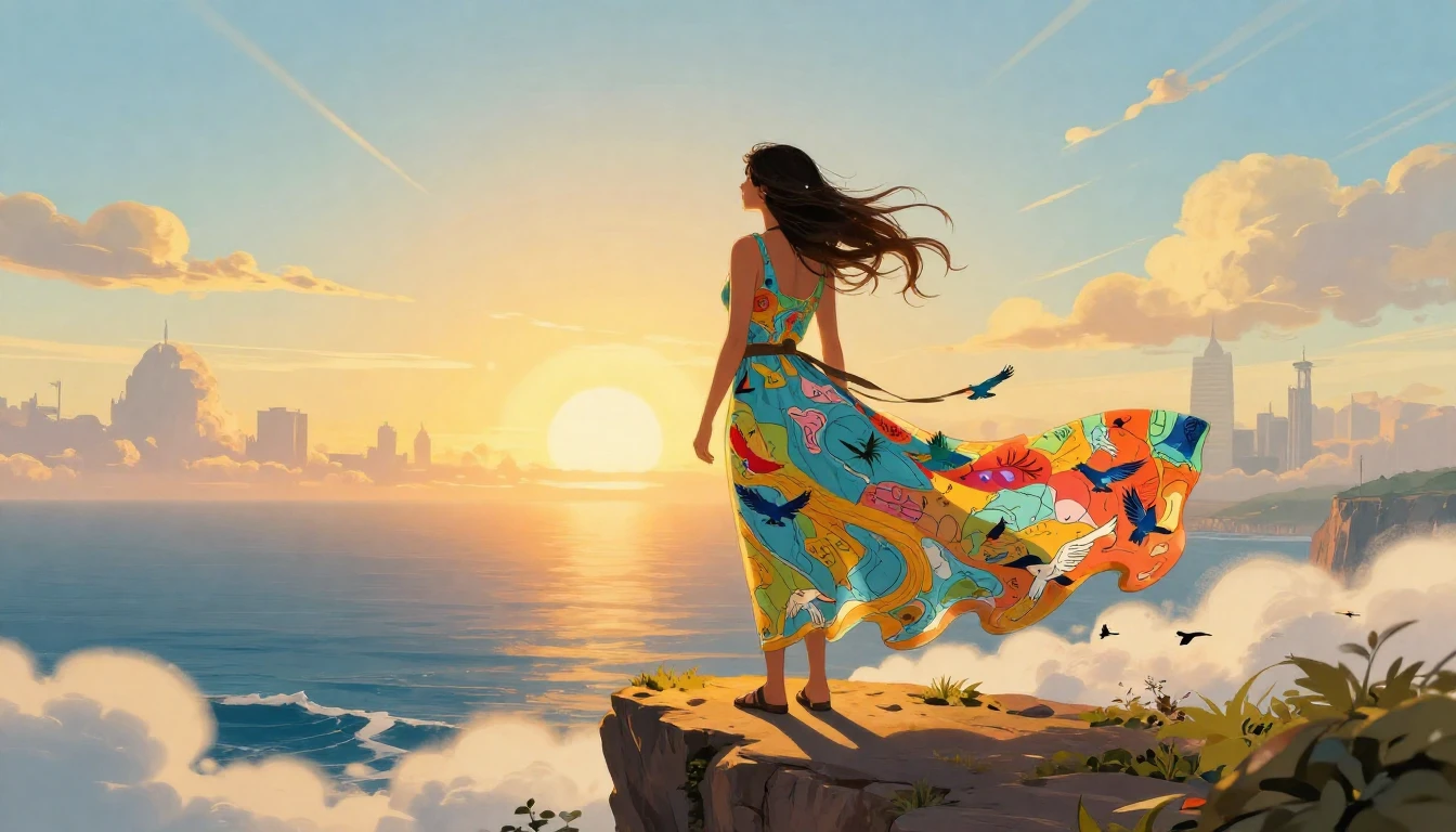 A vibrant digital art illustration of a confident woman stan...