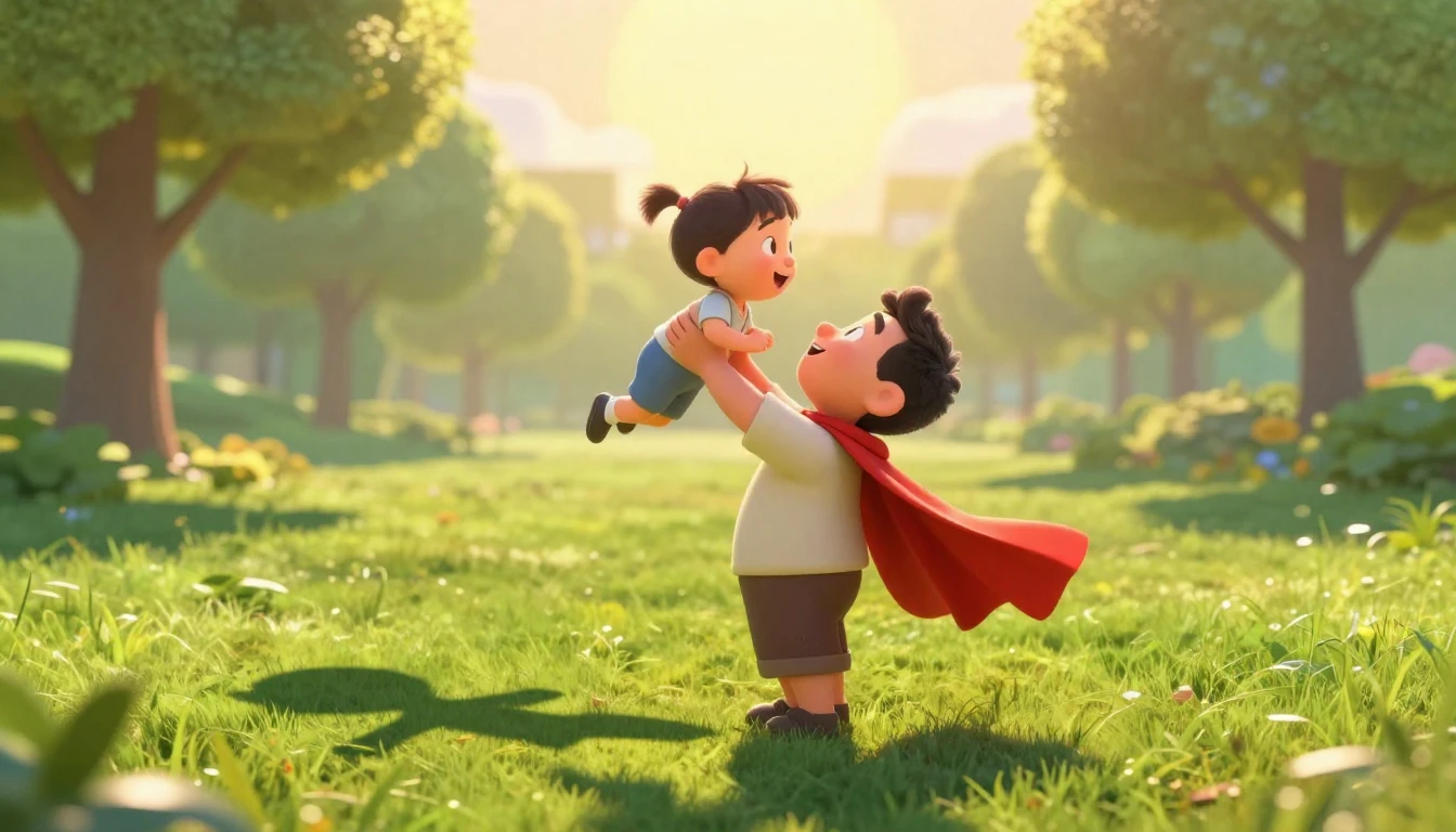 A heartwarming 3D animated scene in the style of a family mo...