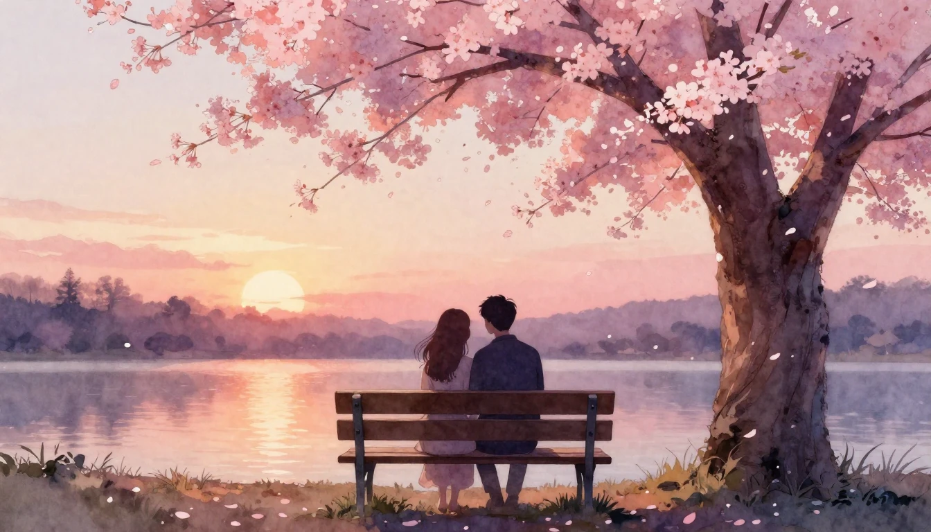 A dreamy watercolor painting of two intertwined silhouettes ...