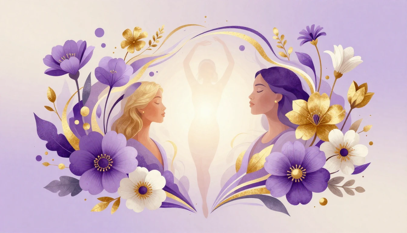 A vibrant and symbolic illustration celebrating femininity a...