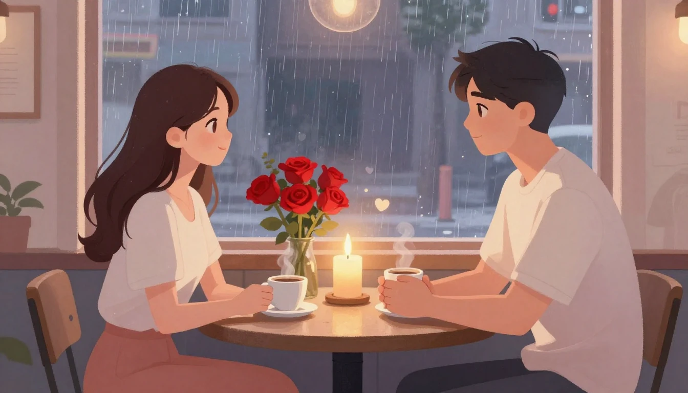 A romantic and dreamy illustration of a couple holding hands...