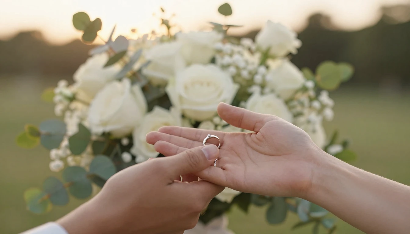 A romantic and delicate composition featuring two hands gent...