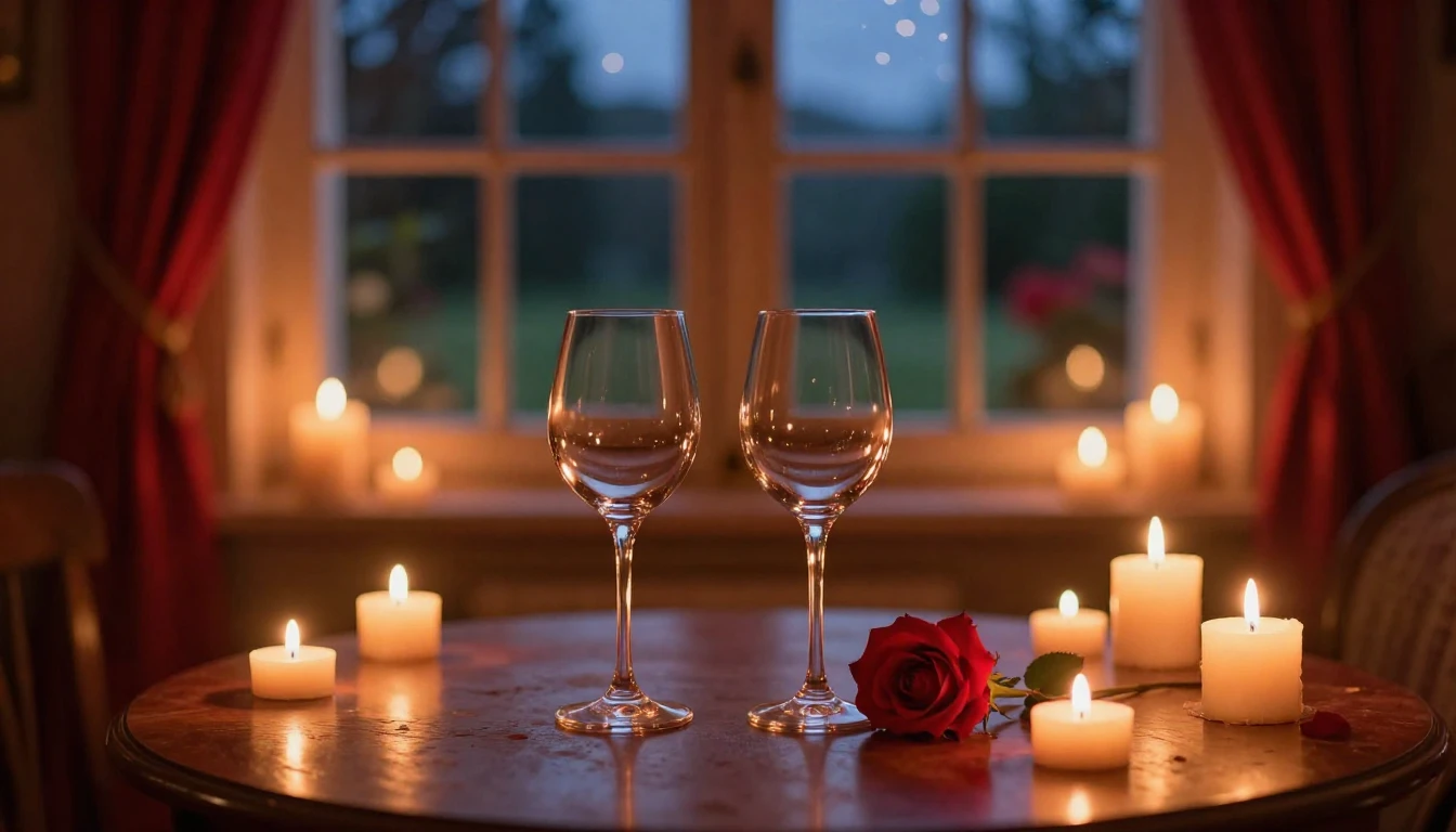 A warm, dimly lit room filled with the soft glow of numerous...