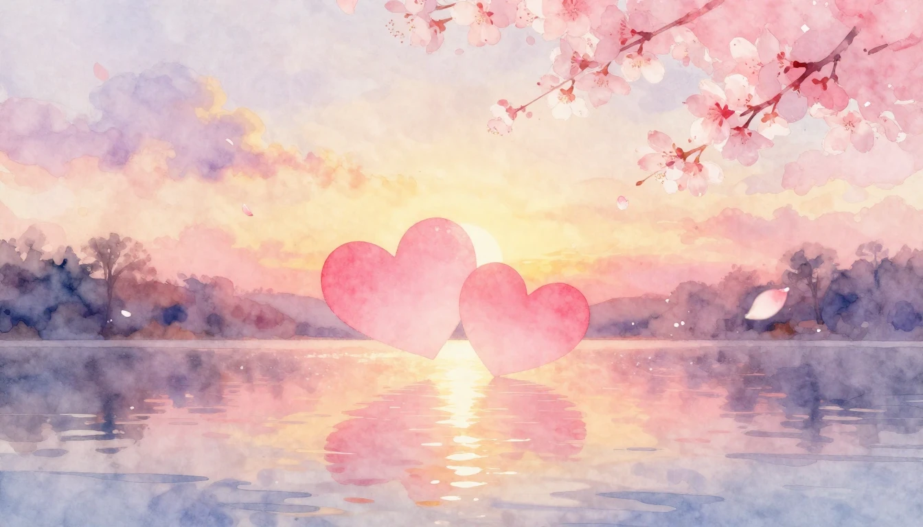 A beautiful watercolor painting of two stylized hearts float...