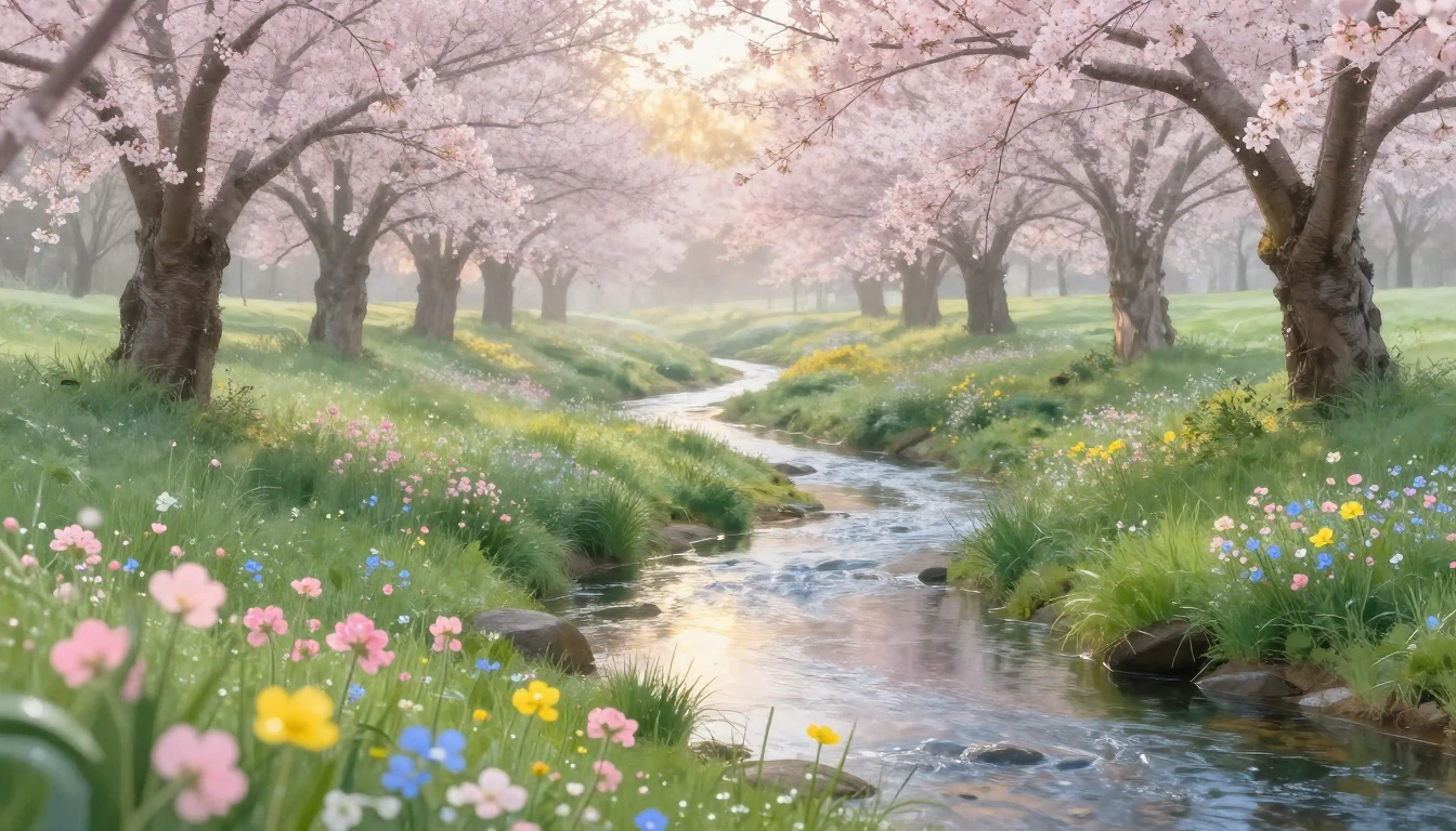 A breathtaking landscape at the first break of spring. Lush ...