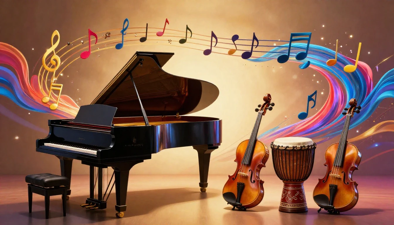 A vibrant and festive scene celebrating musical heritage. Va...