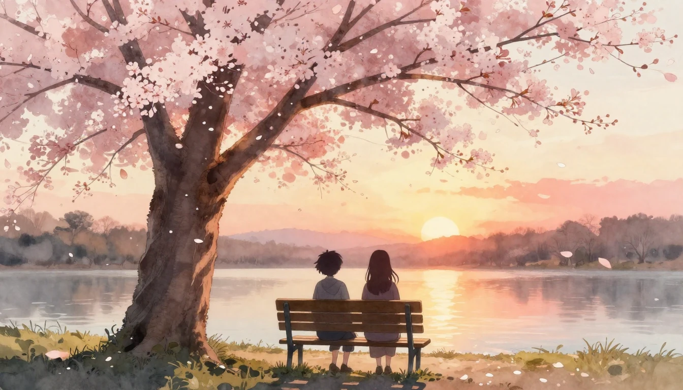 A beautiful watercolor painting depicting two silhouettes of...