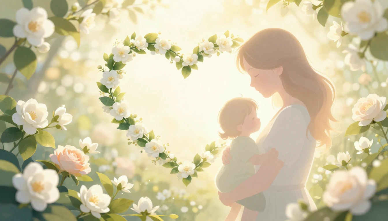 A heartwarming illustration representing Mother's Day. A sof...