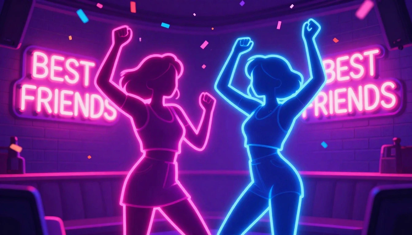 A vibrant and energetic neon-style illustration celebrating ...