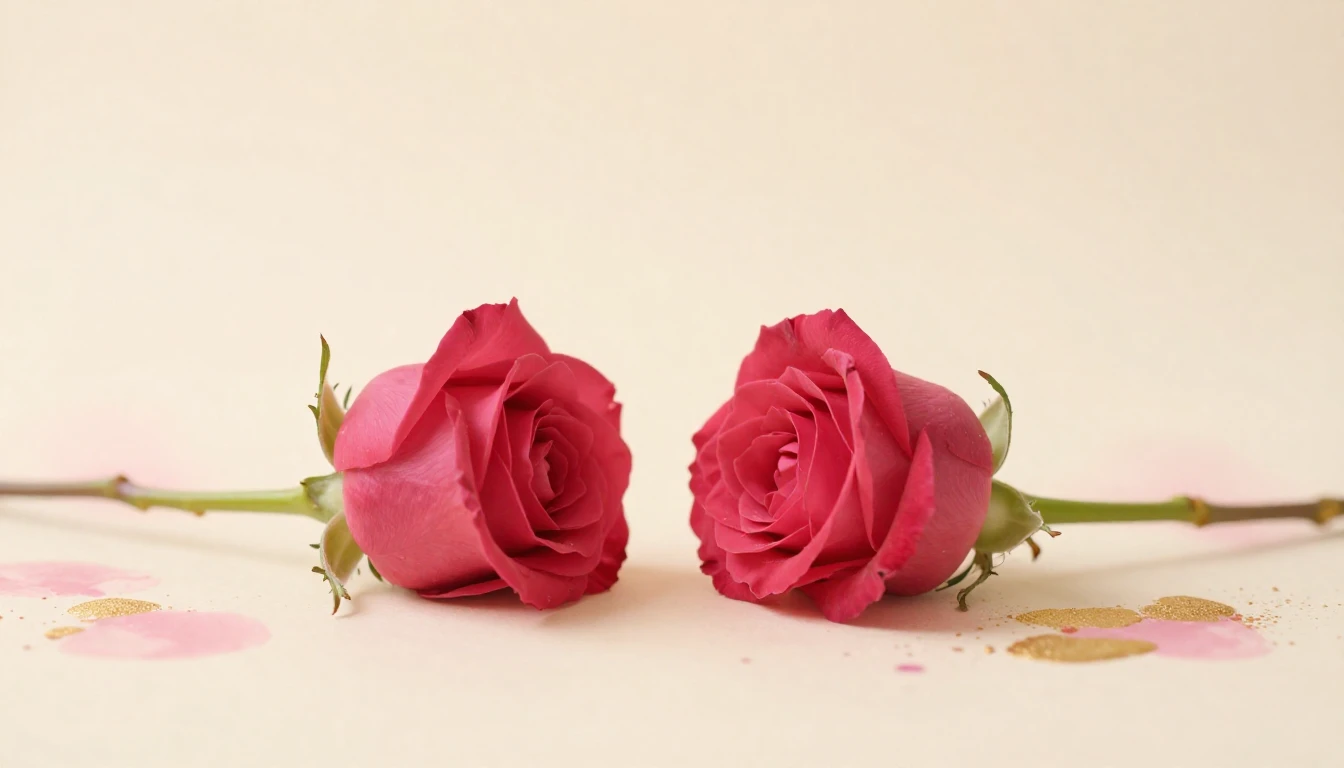 A dreamy and romantic scene featuring two delicate red roses...