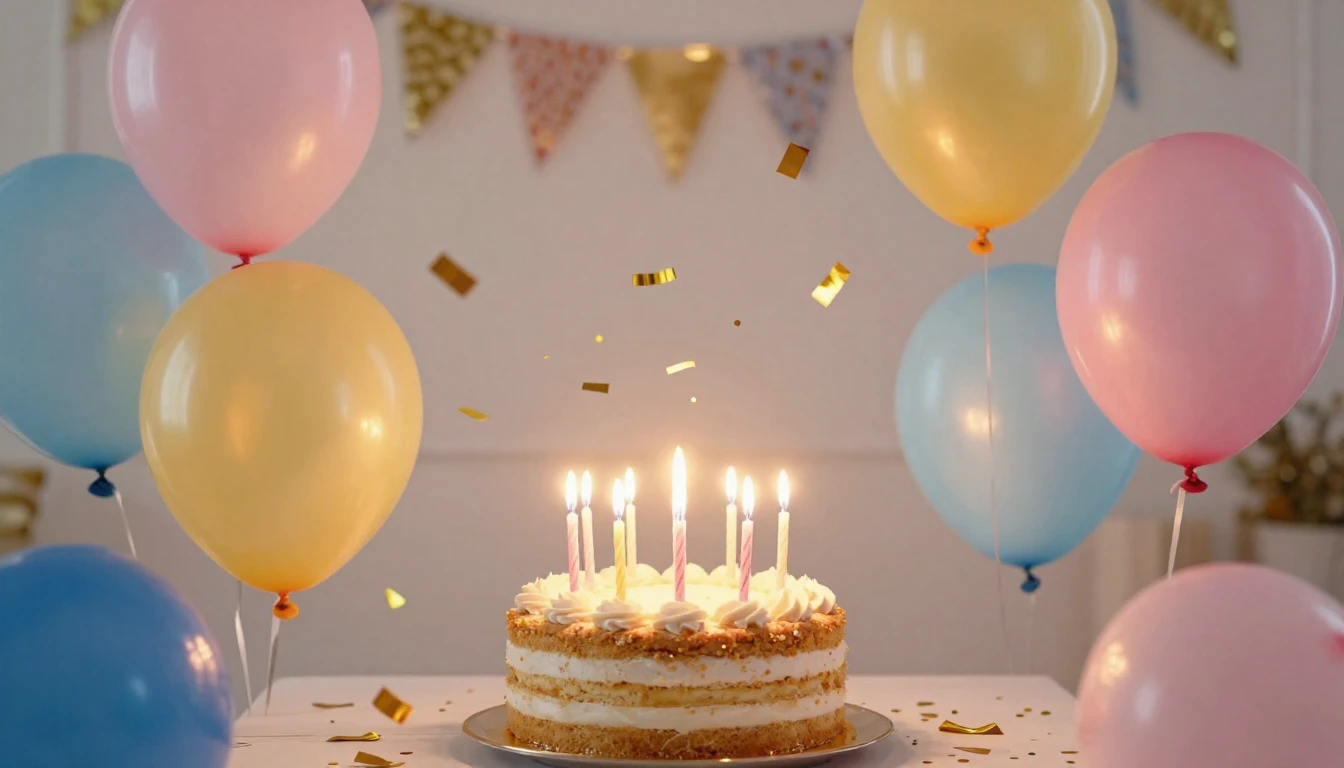 A bright and festive birthday celebration scene, colorful ba...