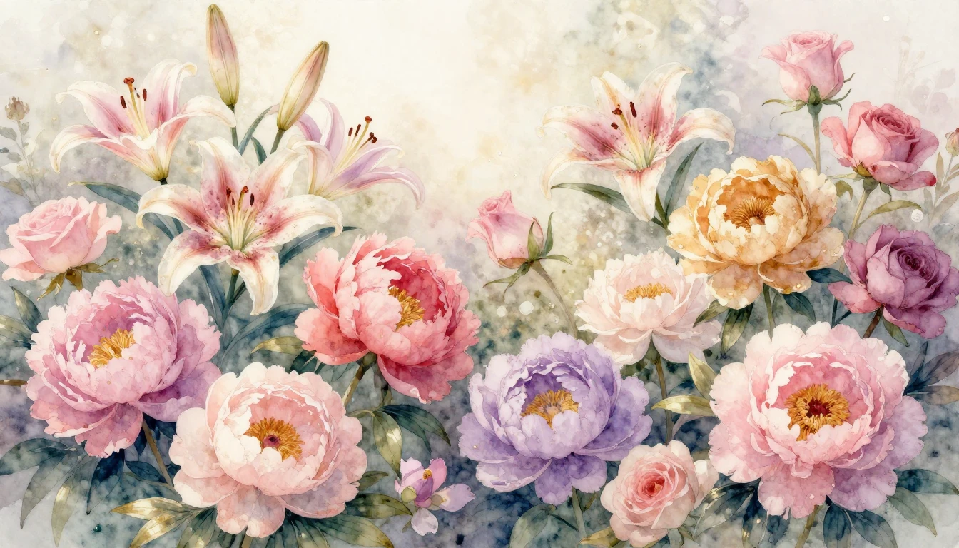 A beautiful and vibrant watercolor painting of a blooming ga...