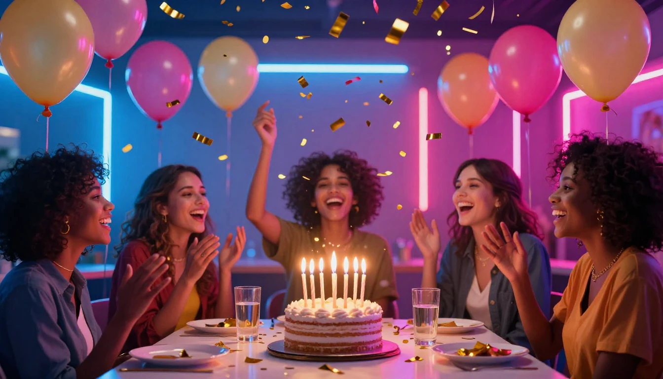 A vibrant and energetic birthday celebration scene without s...