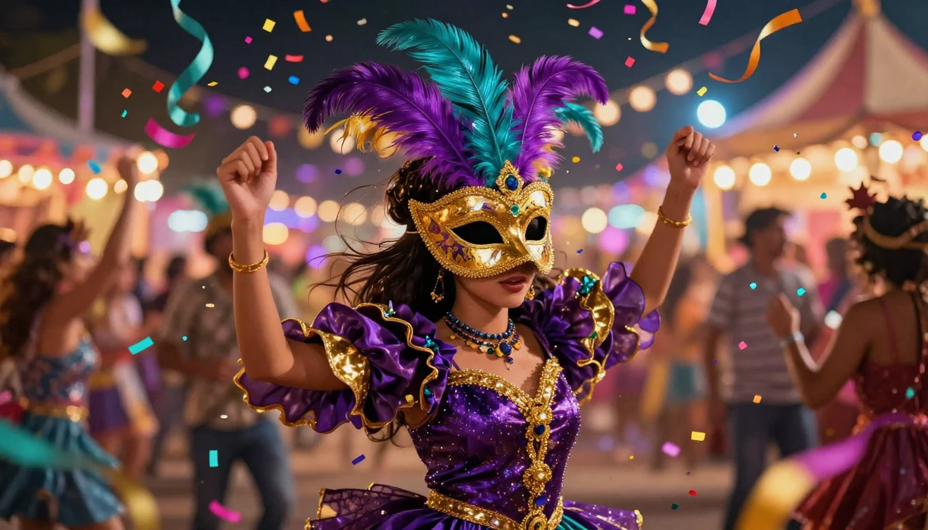 A vibrant and explosive digital illustration of a carnival c...