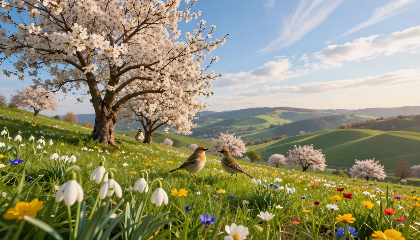 A breathtaking spring landscape in a lush Romanian valley. D...
