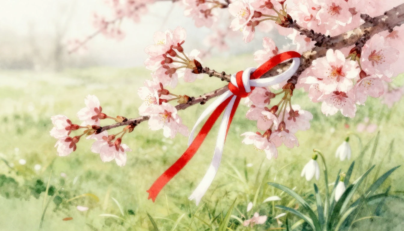 A delicate watercolor painting of a blooming cherry blossom ...