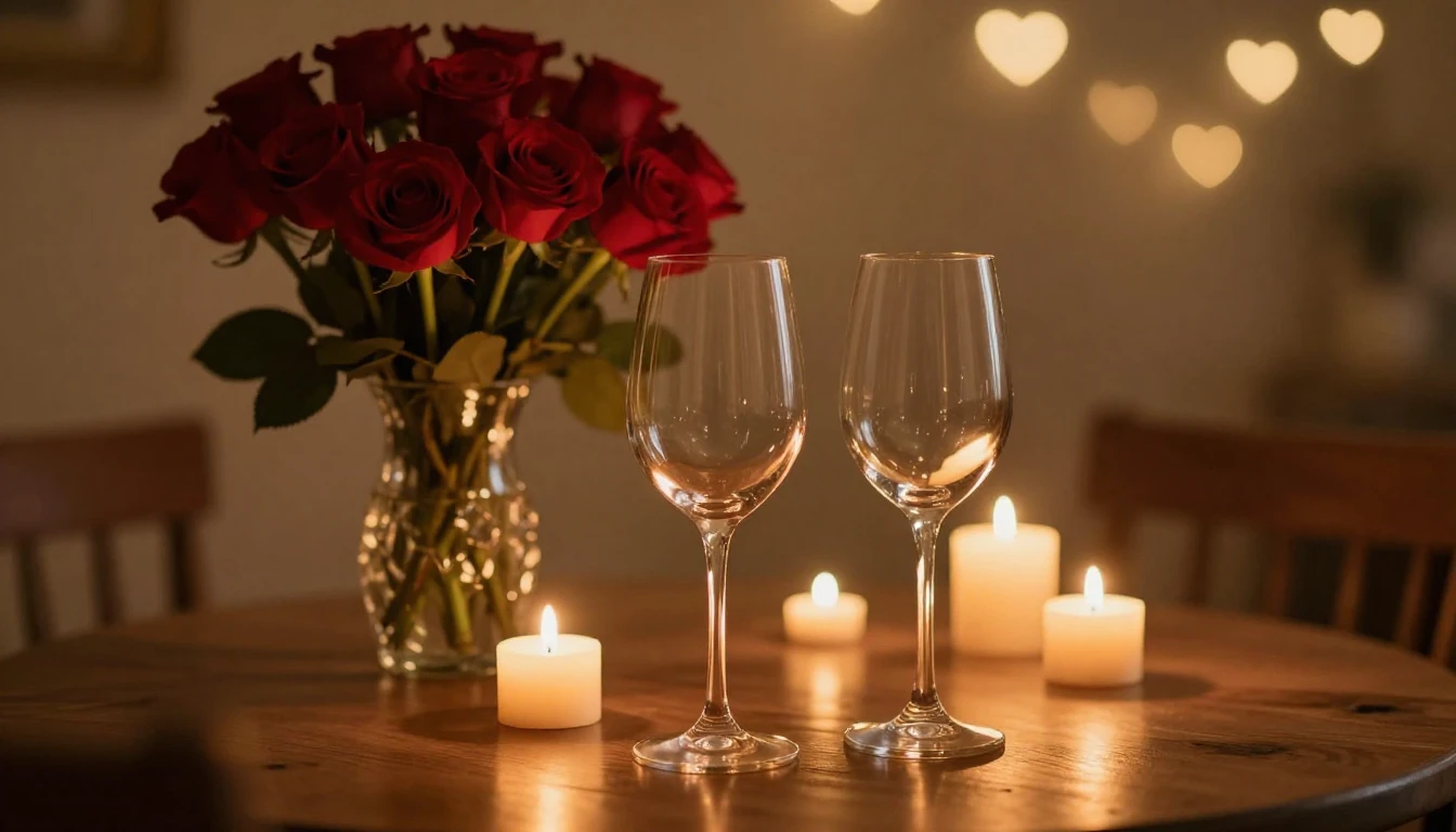 A breathtakingly romantic scene featuring two elegant wine g...