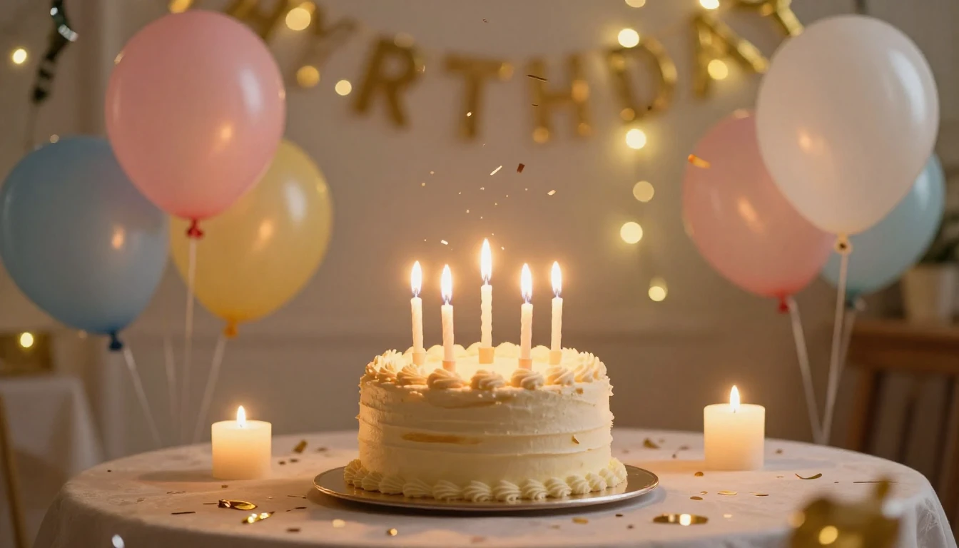 A joyful and romantic birthday celebration scene. A beautifu...