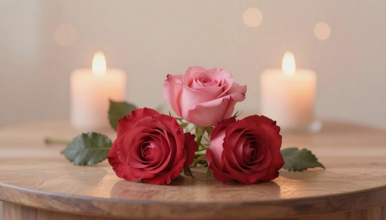 A soft and ethereal painting depicting two delicate red rose...