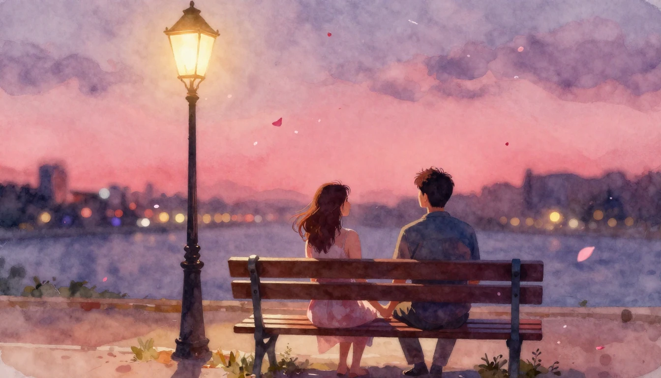 A romantic and emotional watercolor painting illustrating a ...