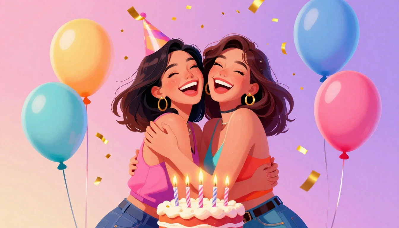 A vibrant and colorful digital illustration of a birthday ce...