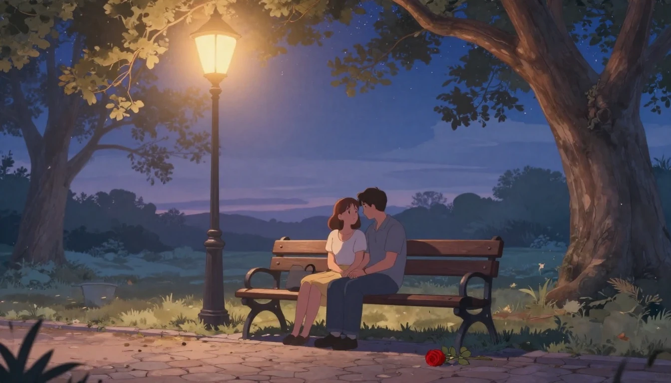 A romantic and dreamy scene depicting a couple sitting close...