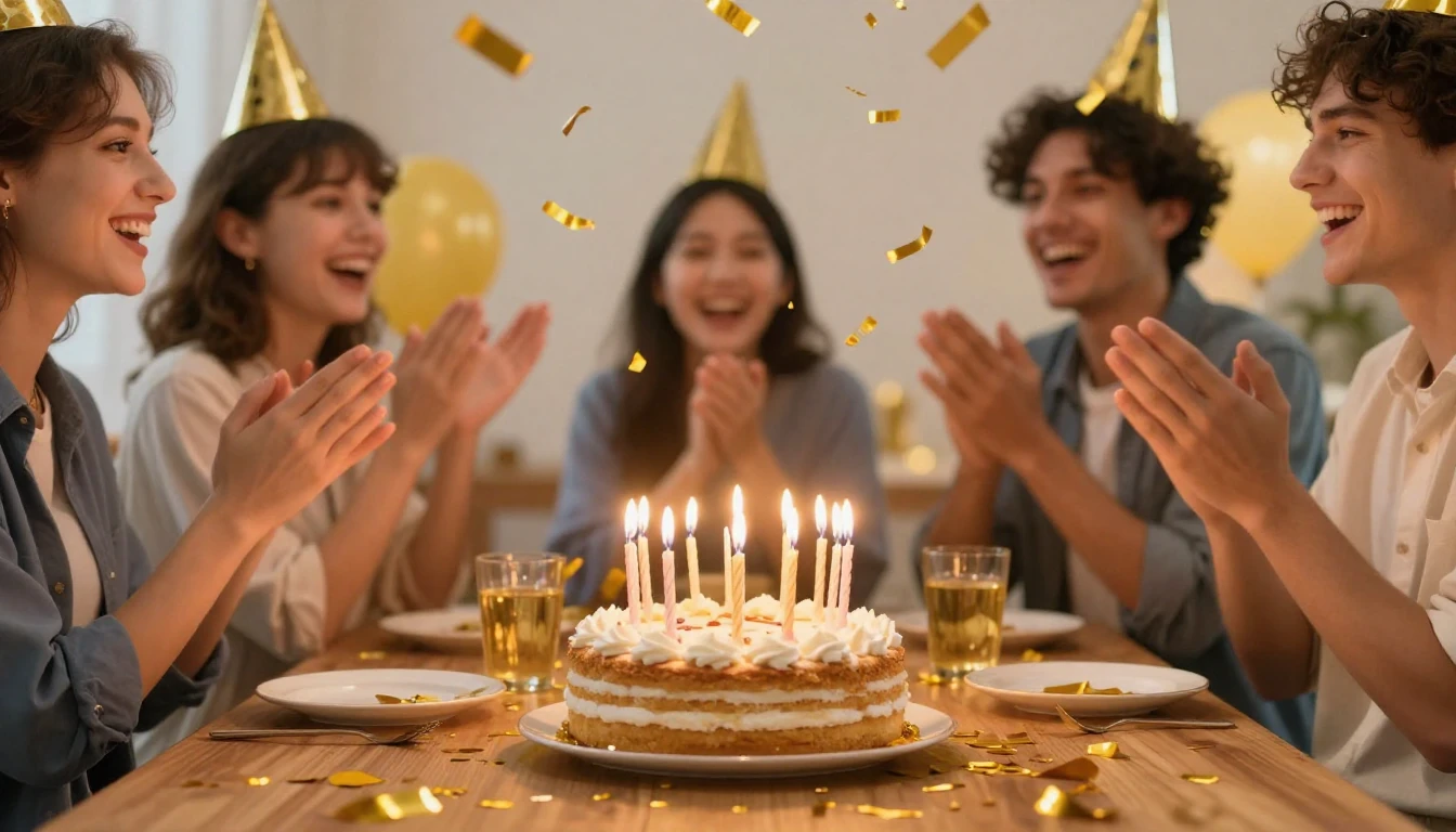 A festive birthday scene focusing on friendship and celebrat...