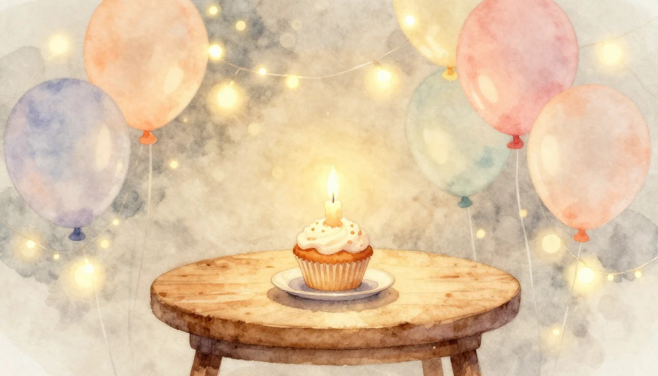 A soft watercolor painting of a cozy festive setting. A smal...