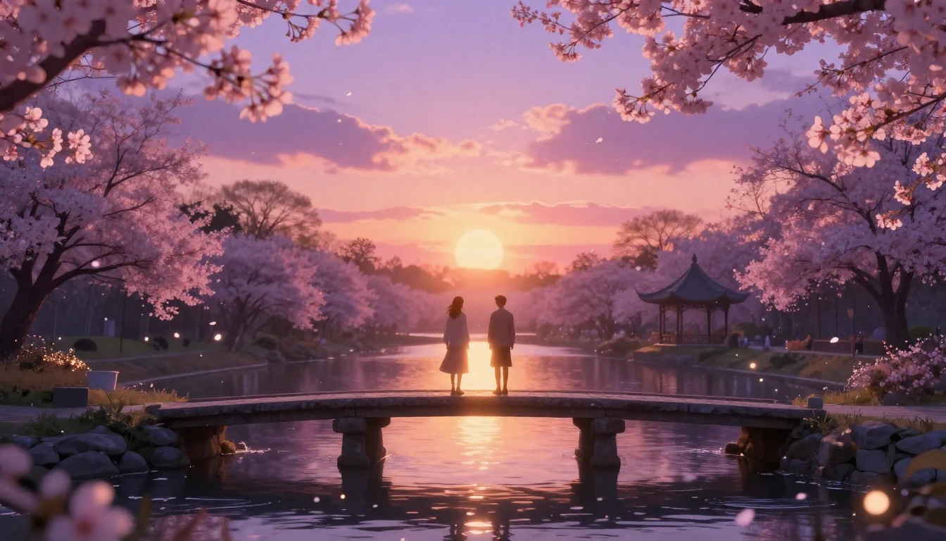 A breathtakingly beautiful scene of two glowing silhouettes ...