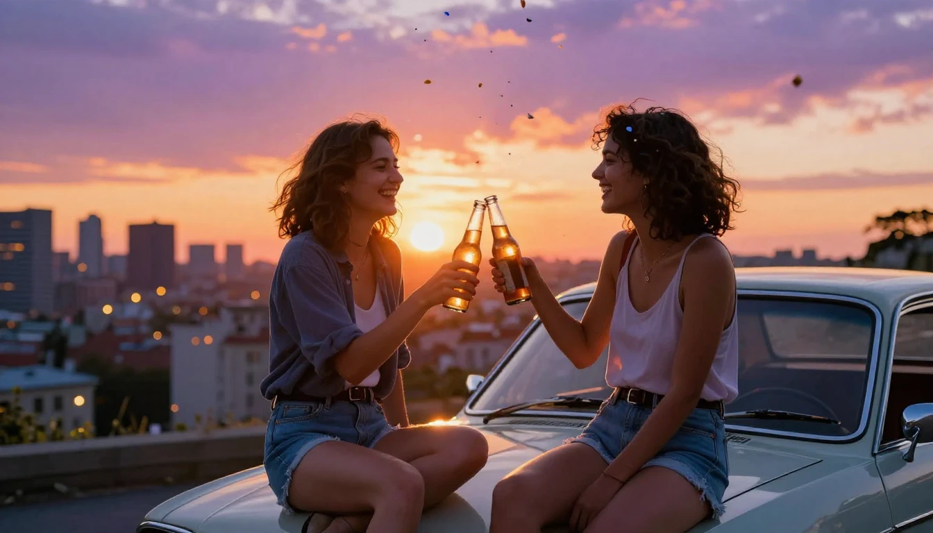 A vibrant and heartwarming scene of two best friends sitting...