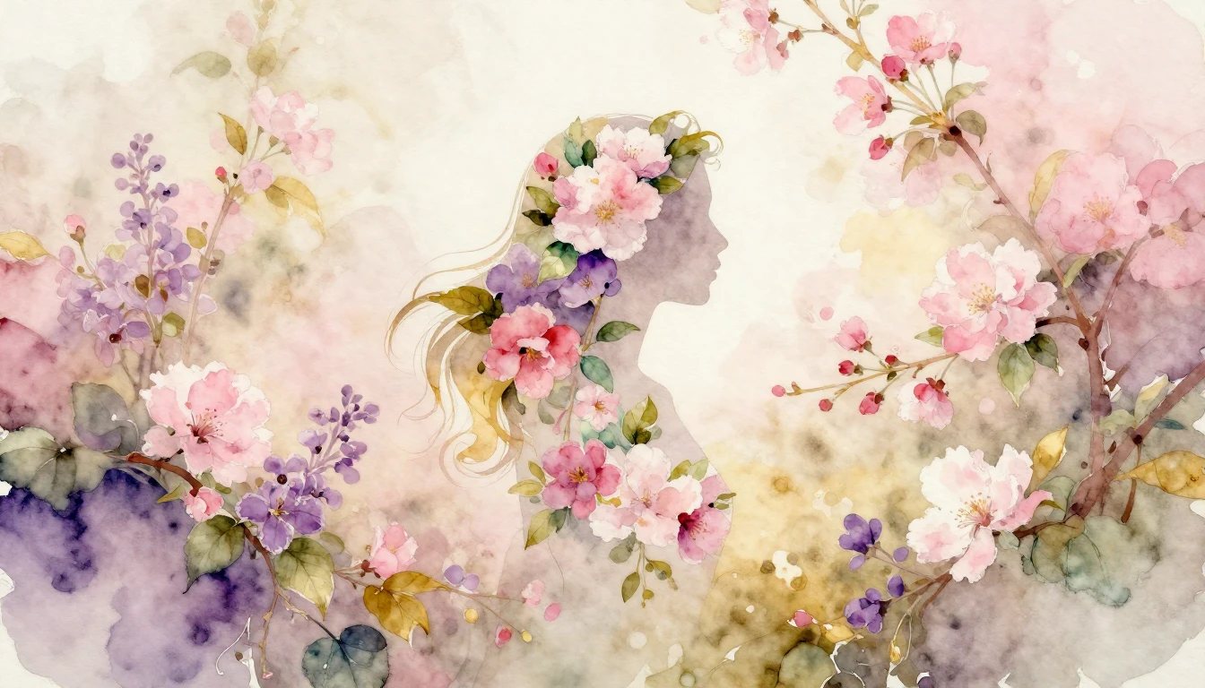 A delicate watercolor painting of a blossoming garden in ear...