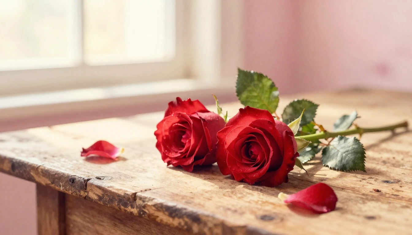 A beautiful watercolor painting of two delicate red roses in...