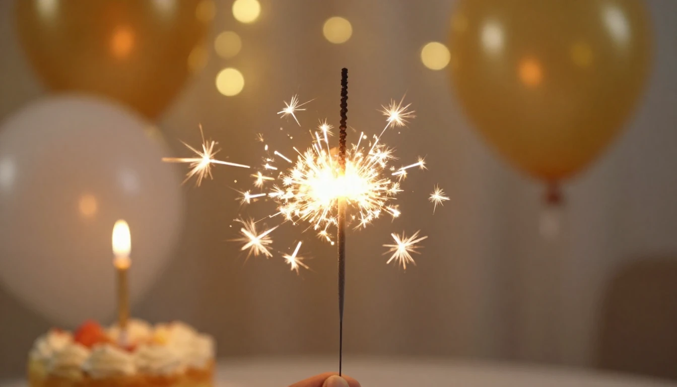 A warm, cinematic close-up of a single festive sparkler burn...