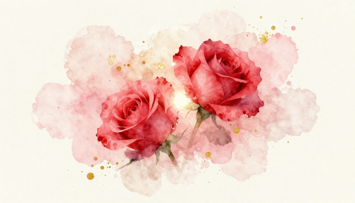 A beautiful watercolor painting of two delicate red roses in...