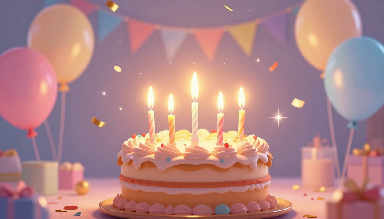 A vibrant and festive birthday illustration featuring a deli...