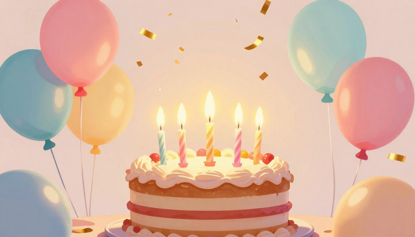 A vibrant and festive birthday scene featuring a delicious c...