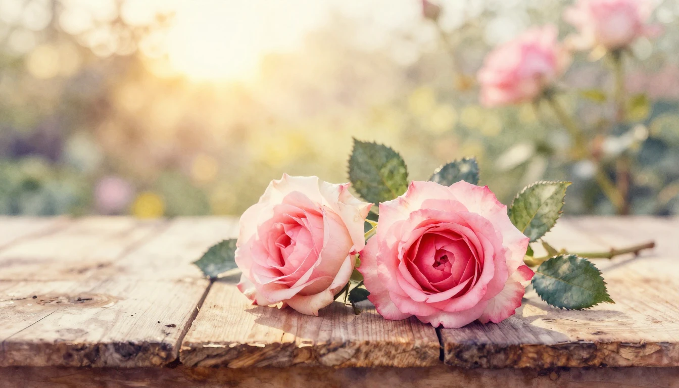 A soft watercolor painting of two delicate pink and red rose...