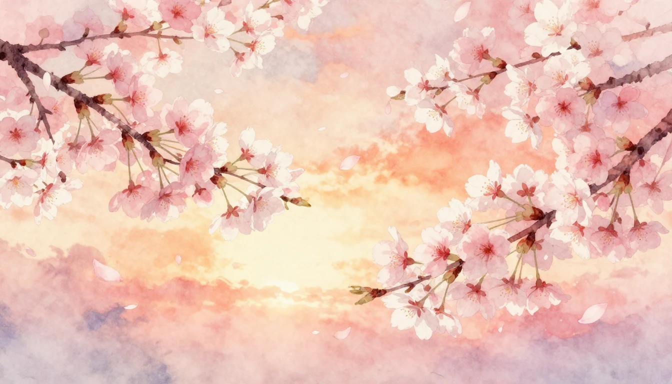 A soft watercolor painting of two delicate cherry blossom br...