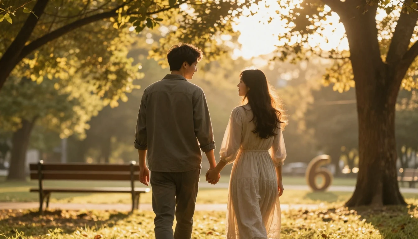 A romantic and intimate scene of a loving couple holding han...