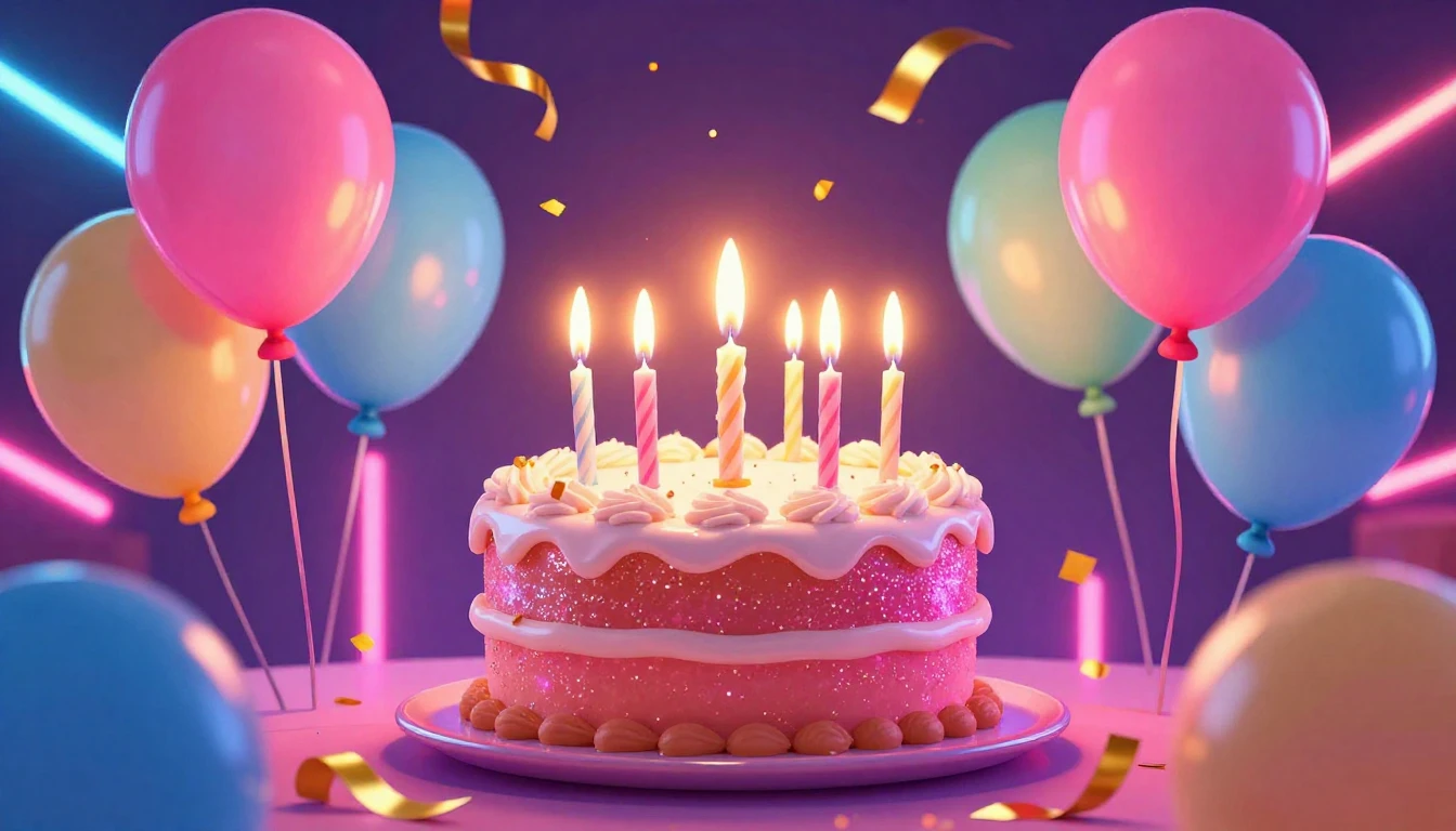 A vibrant and colorful birthday celebration scene, digital a...