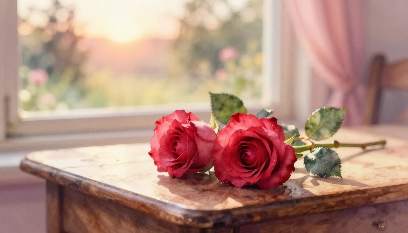 A delicate and ethereal watercolor painting of two intertwin...