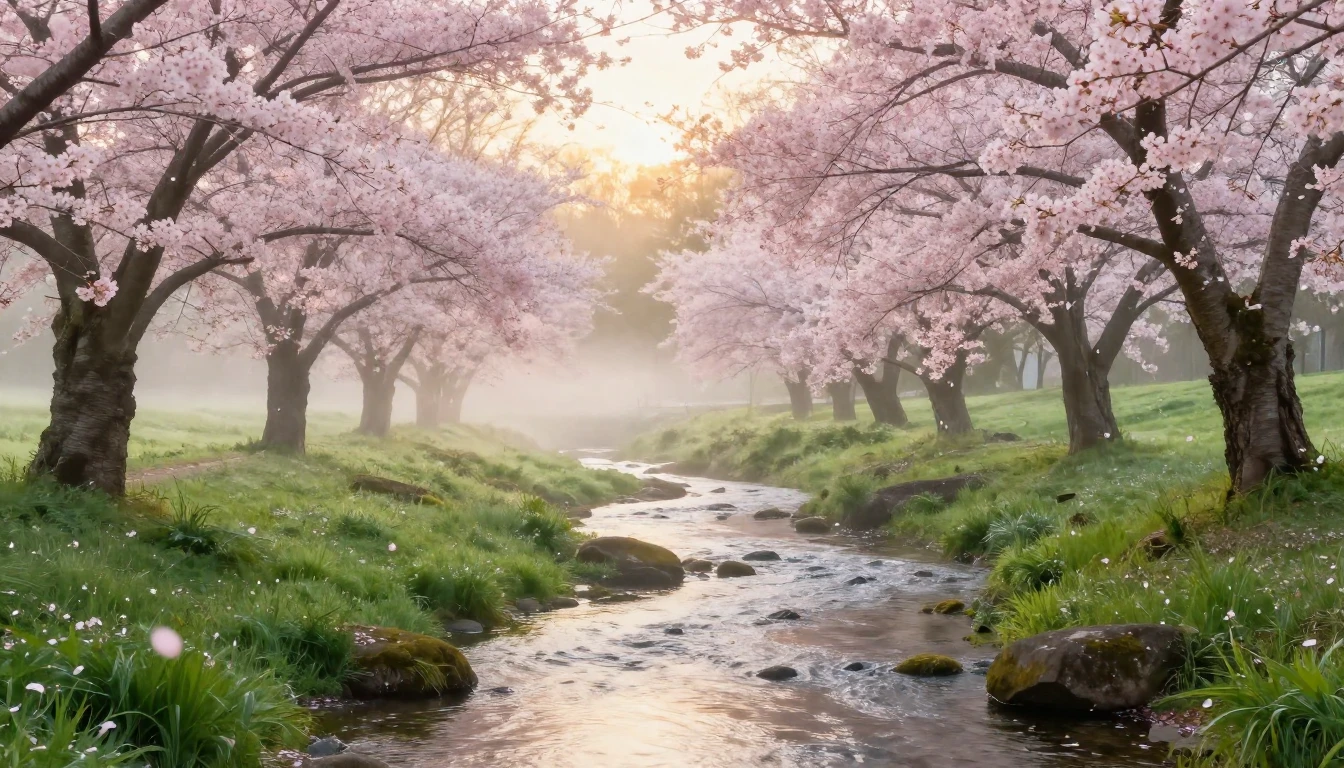 A breathtaking landscape of a lush green valley at dawn duri...