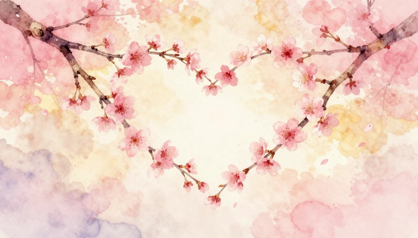 A soft watercolor painting of two delicate cherry blossom br...